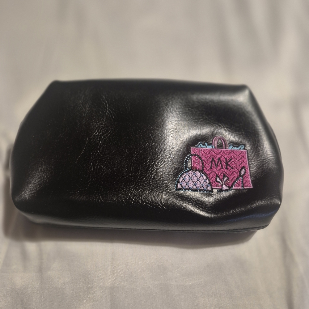 Mary Kay Black Cosmetic Pouch with Pink Shopper Patch.  Cones With Hand Lotion